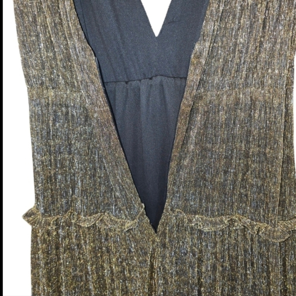 Hutch Metallic Bronze Black Maxi Dress V-Neck Sleeveless Tiered Skirt Size 4 - Picture 12 of 15